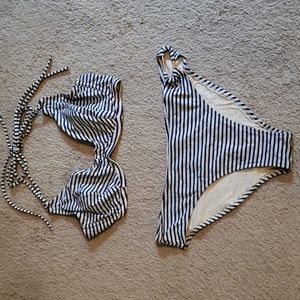 Striped Navy and White Bikini Set with Underwire Top